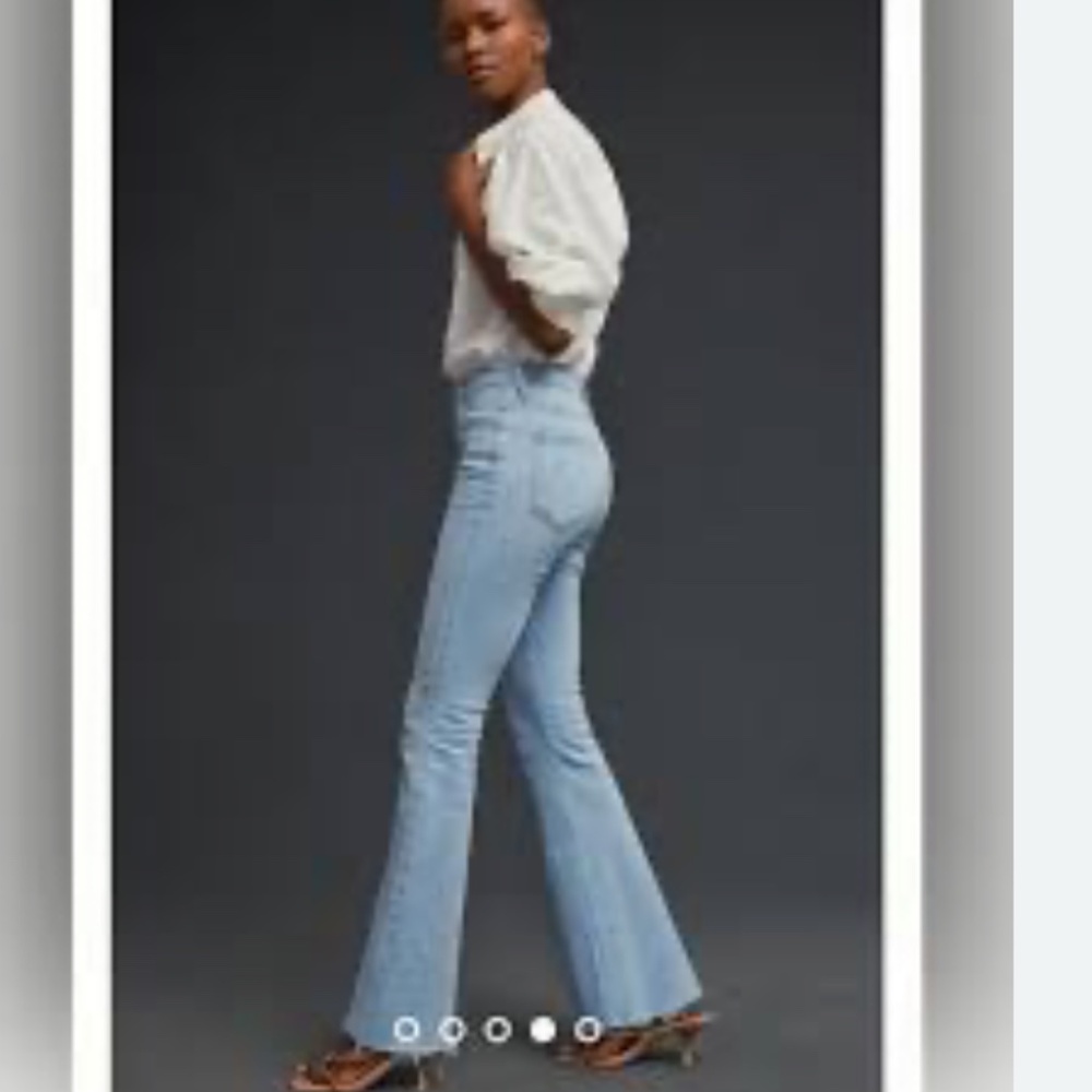 Mother Women Jeans Weekender Fray Crop Flare Mentally Elsewhere Sz 28 LightBlue